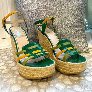 YSL Green wedge sandals